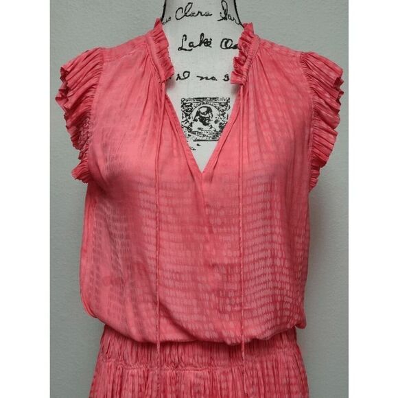 🧡 CURRENT AIR Maude Smocked Tiered Elastic Waist Orange Coral Mini Dress SIZE S - Picture 3 of 15